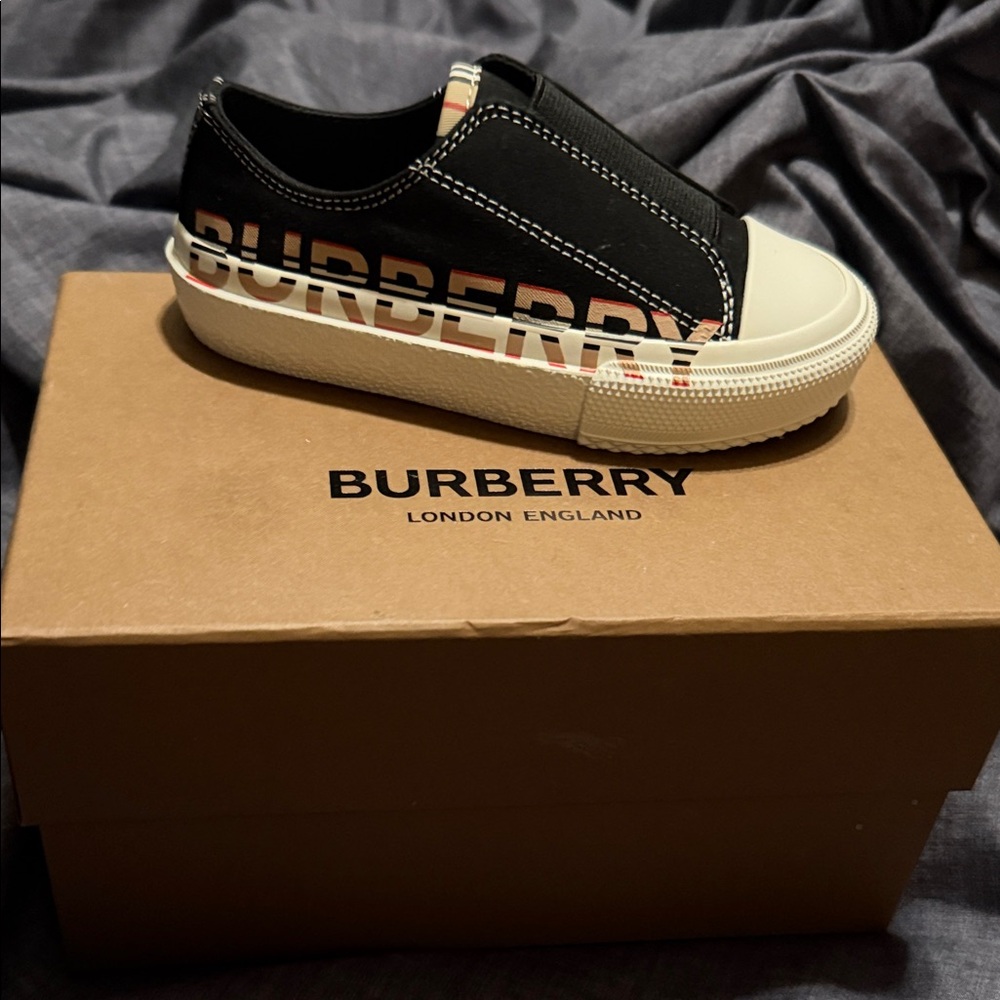 Burberry Kids Black and White Slip-On Sneakers